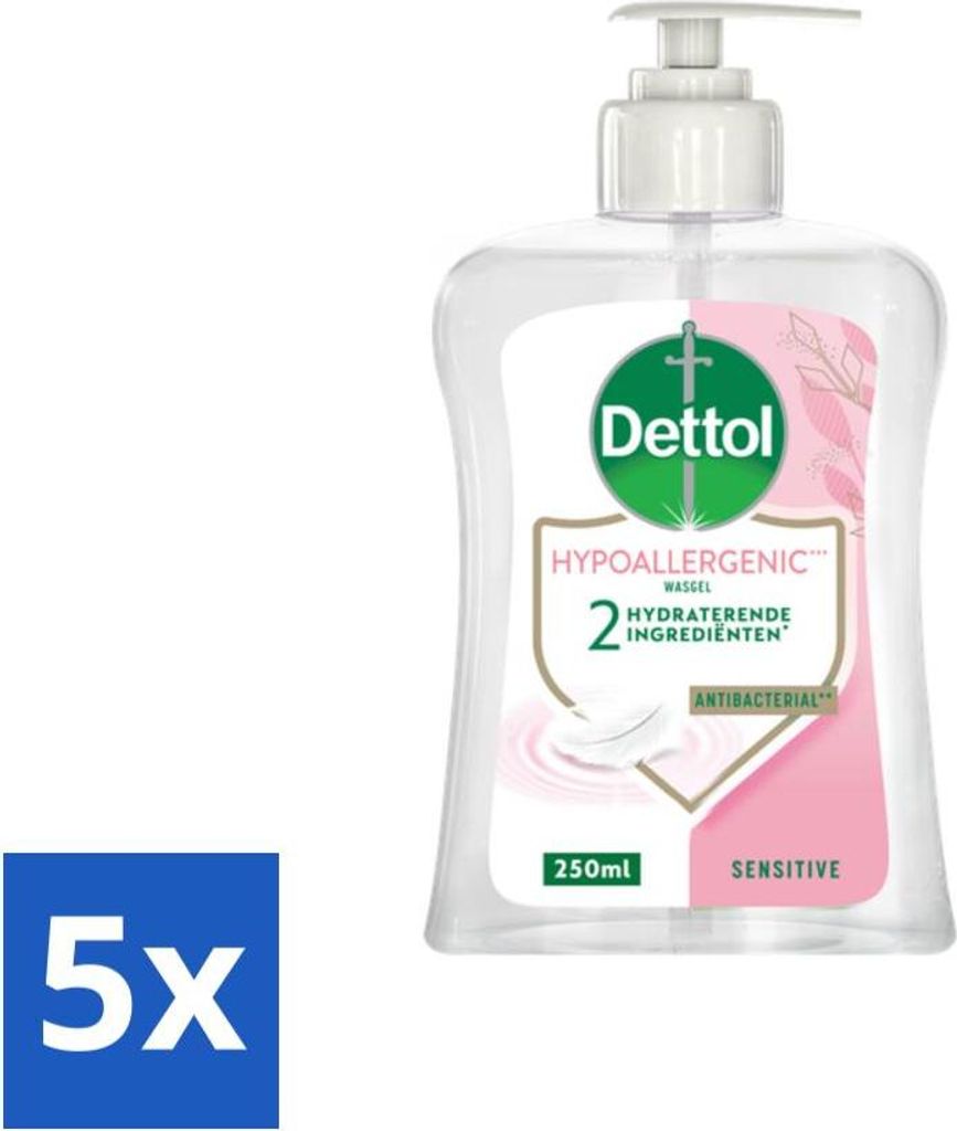 Dettol Handseife – Hypoallergen – Empfindliche Haut – 250 ml - Vorteilspack - 5 Stücke
