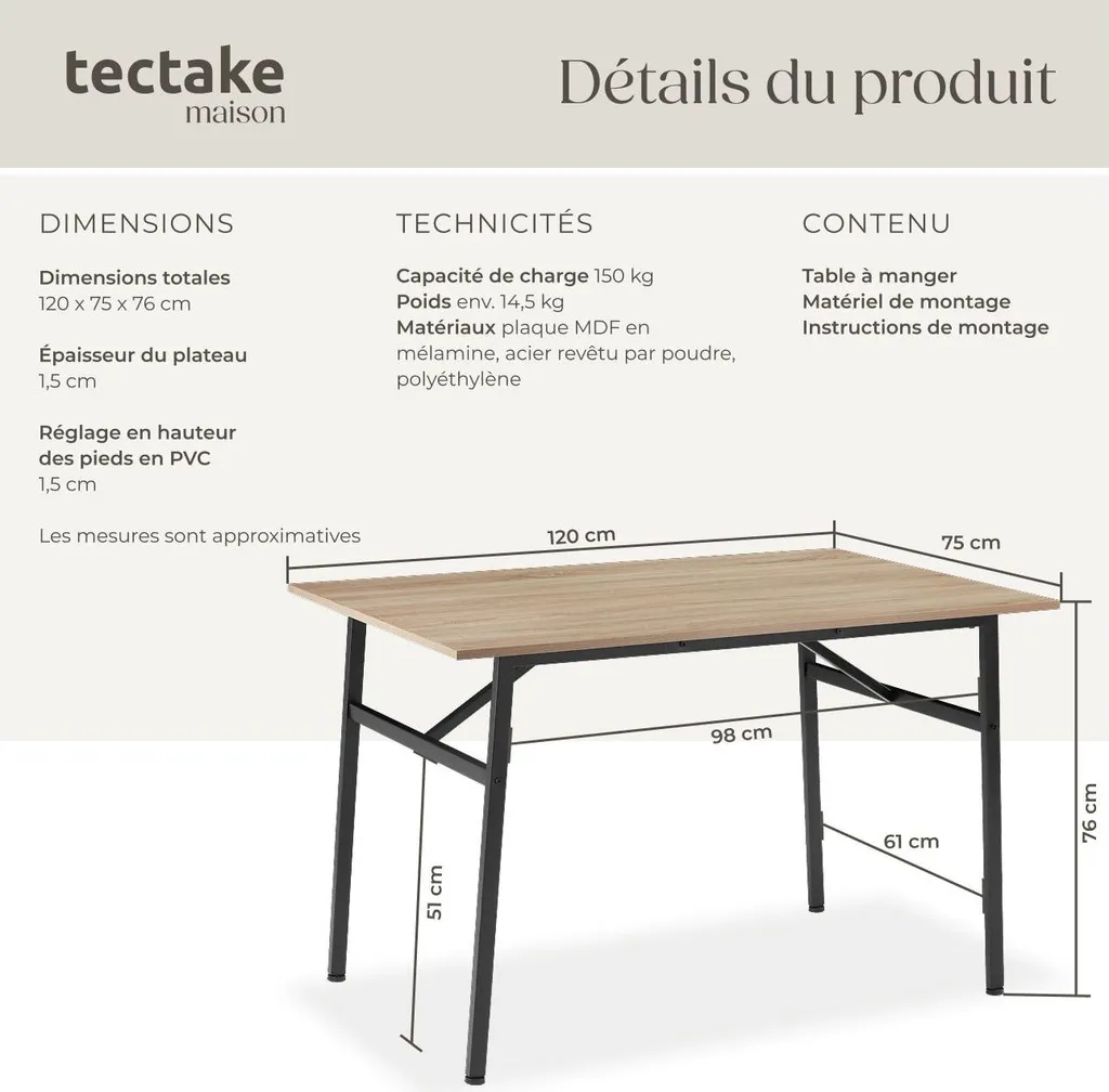 Table de cuisine rectangulaire style loft Swansea bois clair et noir - 6