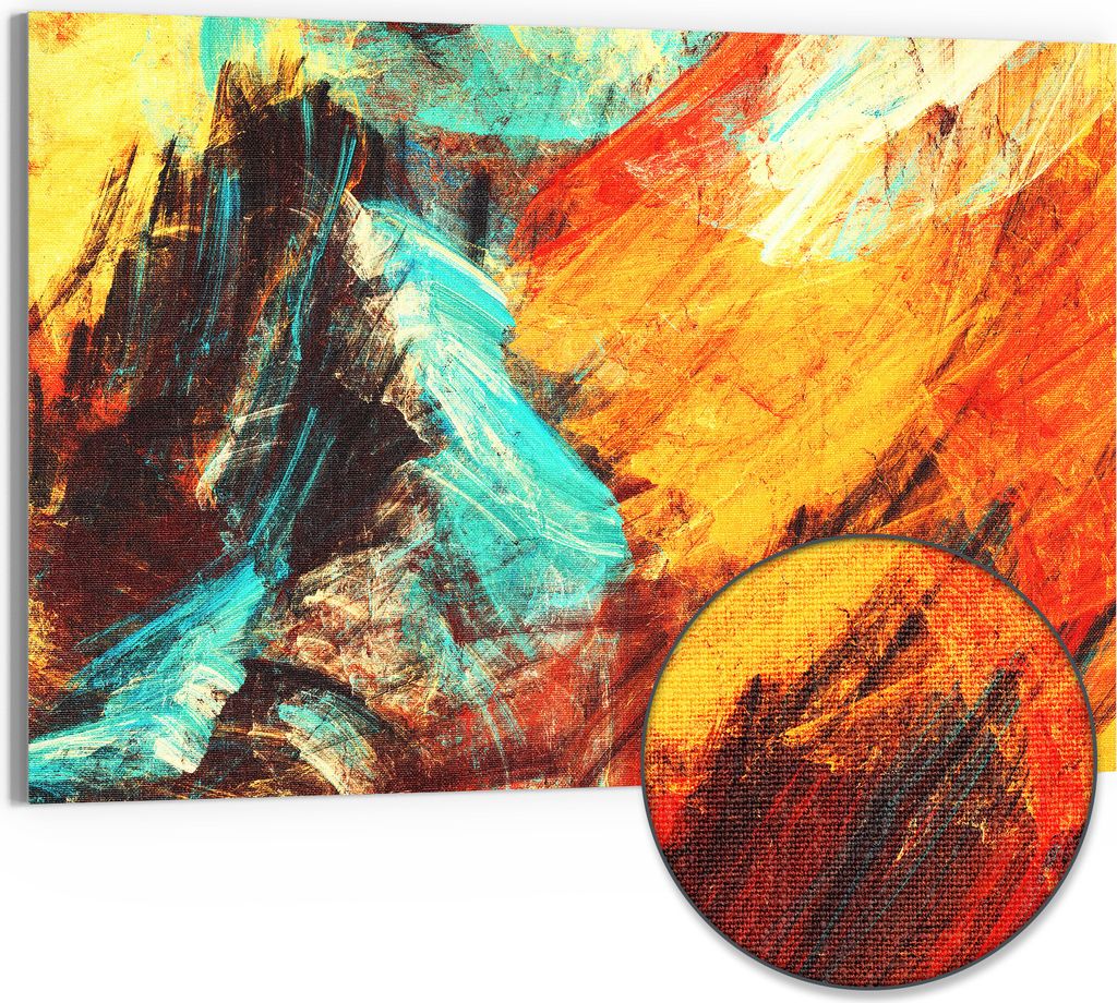 DEQORI Hybrid Leinwand Bild 90x60 cm 'Bunte Pinselstriche' Wandbild Glas flach modern