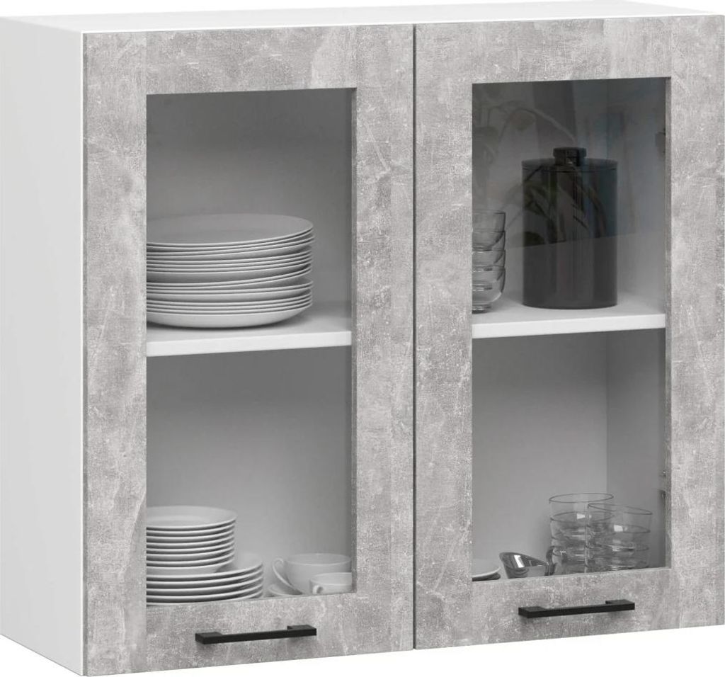 Oberschrank aus Glas, 80 cm, VERMINA - weiß/Beton