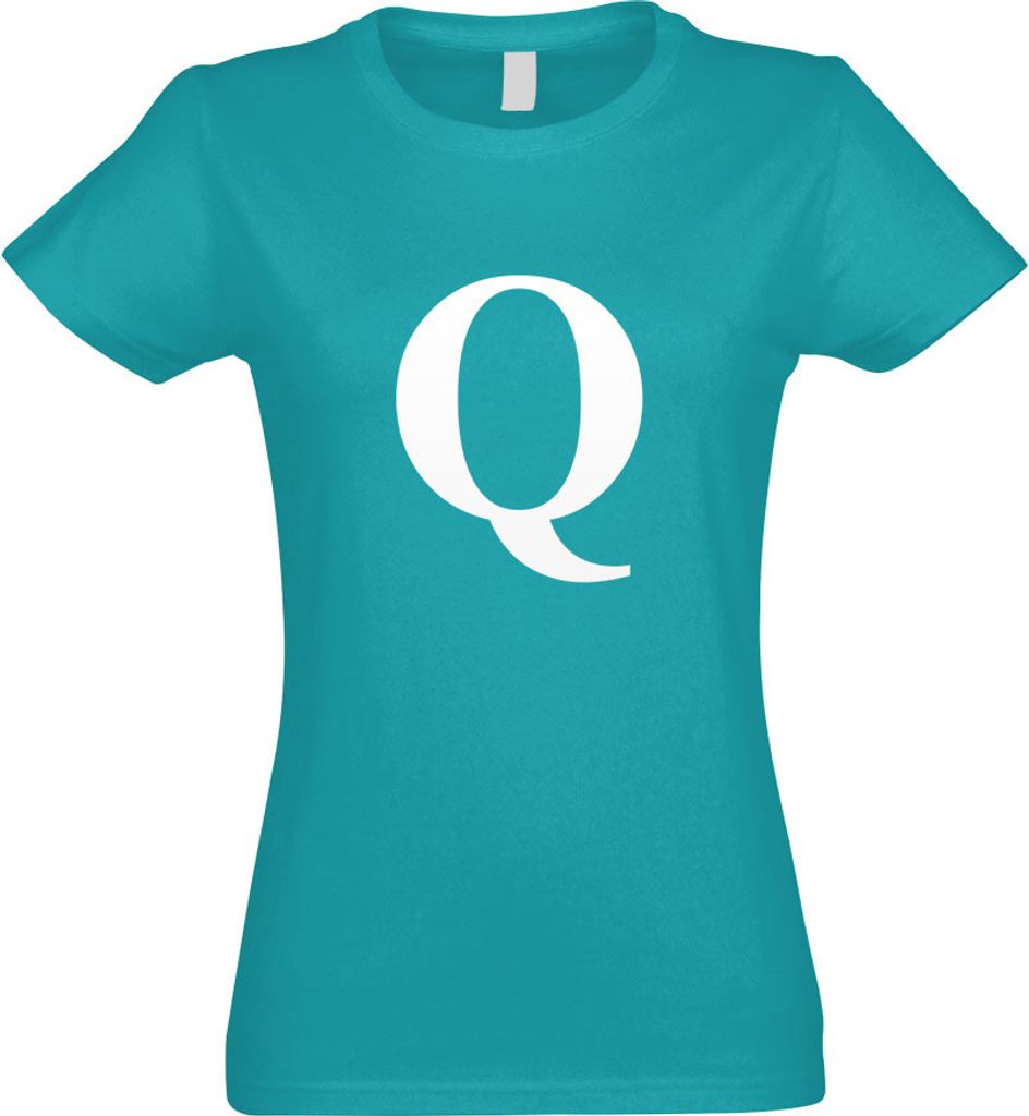 Kiwistar - T-Shirt tailliert - Damen - türkis - Buchstabe Q - Alphabet - mit Motiv Bedruckt - Funshirt Design - Sport - Freizeit - Damen - XXL