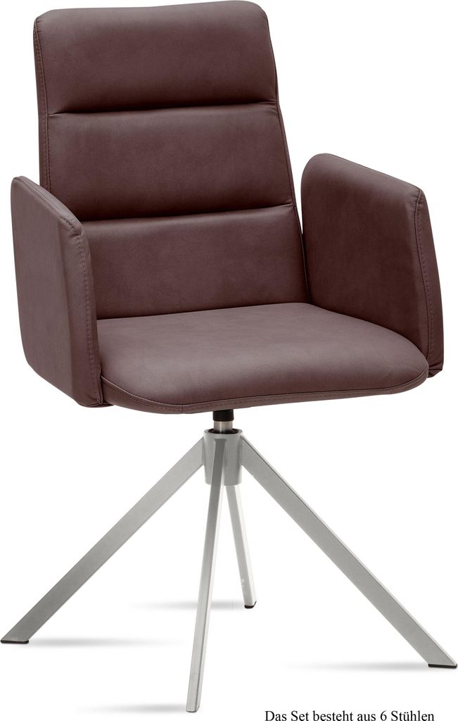 Armlehnstuhl drehbar (6er-Set) Dulcia 52x92x60 Edelstahl/Braun