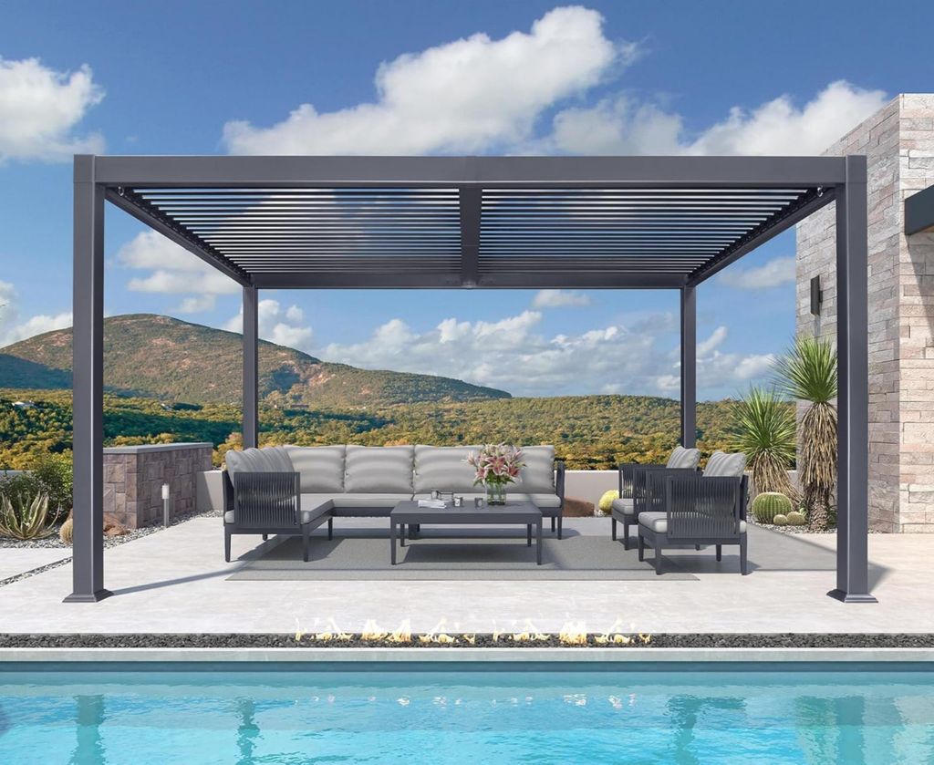 PURPLE LEAF Pergola 3 x 4.25 m mit Lamellendach Pavillon Terrassenš¹berdachung Wasserdicht Stabil Winterfest Freistehend Lamellenpergola Verstell...