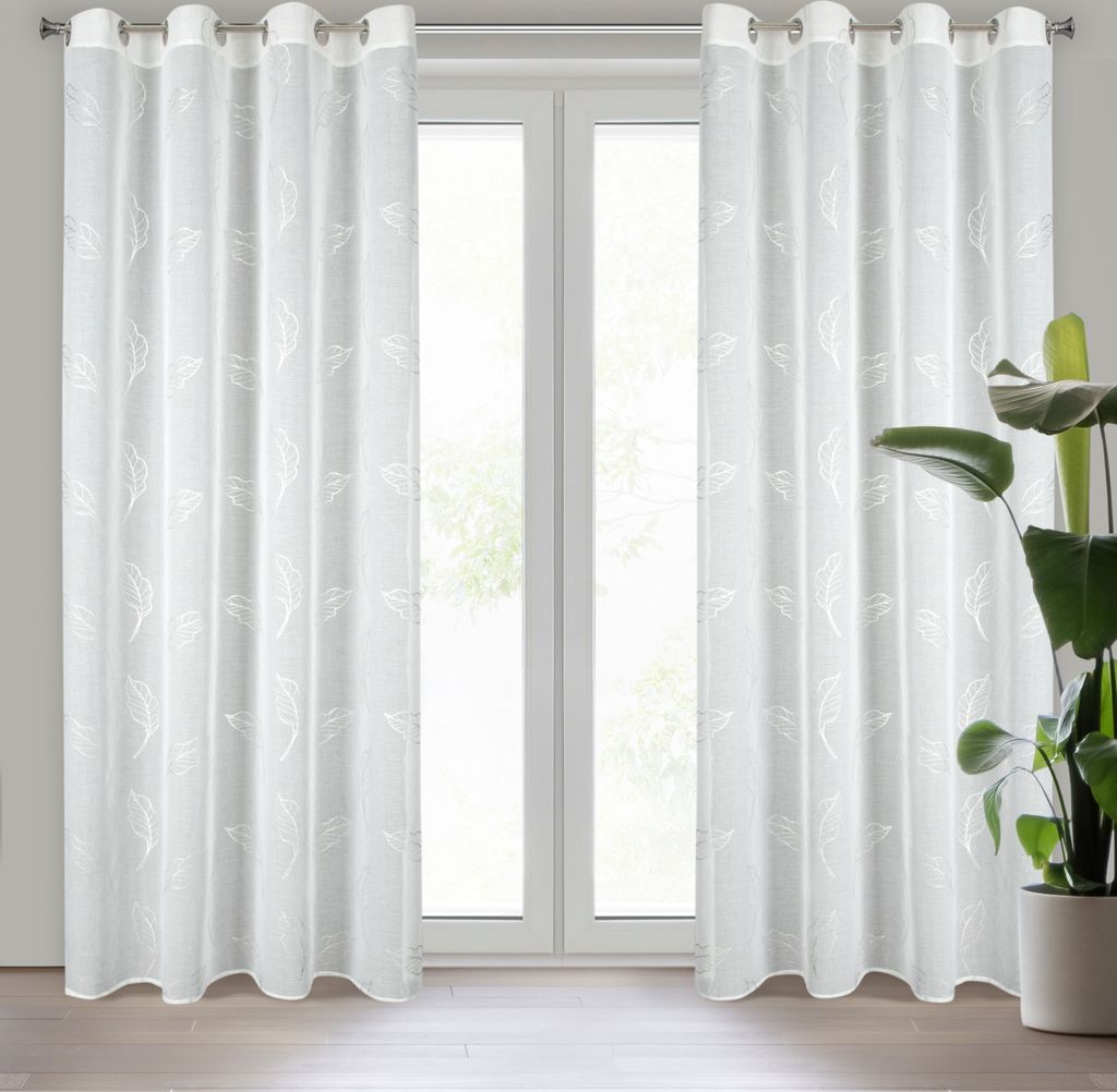 Gardine SISI weiß silber 140x250 cm Ösen Ösenvorhang