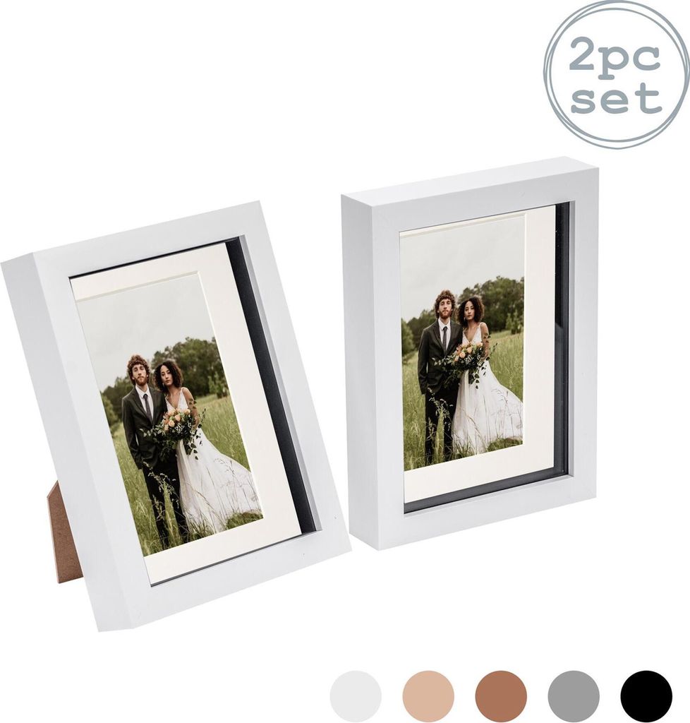 Nicola Spring Stück 2 8 x 10 3D-Schatten-Kasten-Foto-Rahmen-Set - Craft Anzeigen Bilderrahmen mit 5 x 7 Montage - Glas Aperture - Weiß / Elfenbein