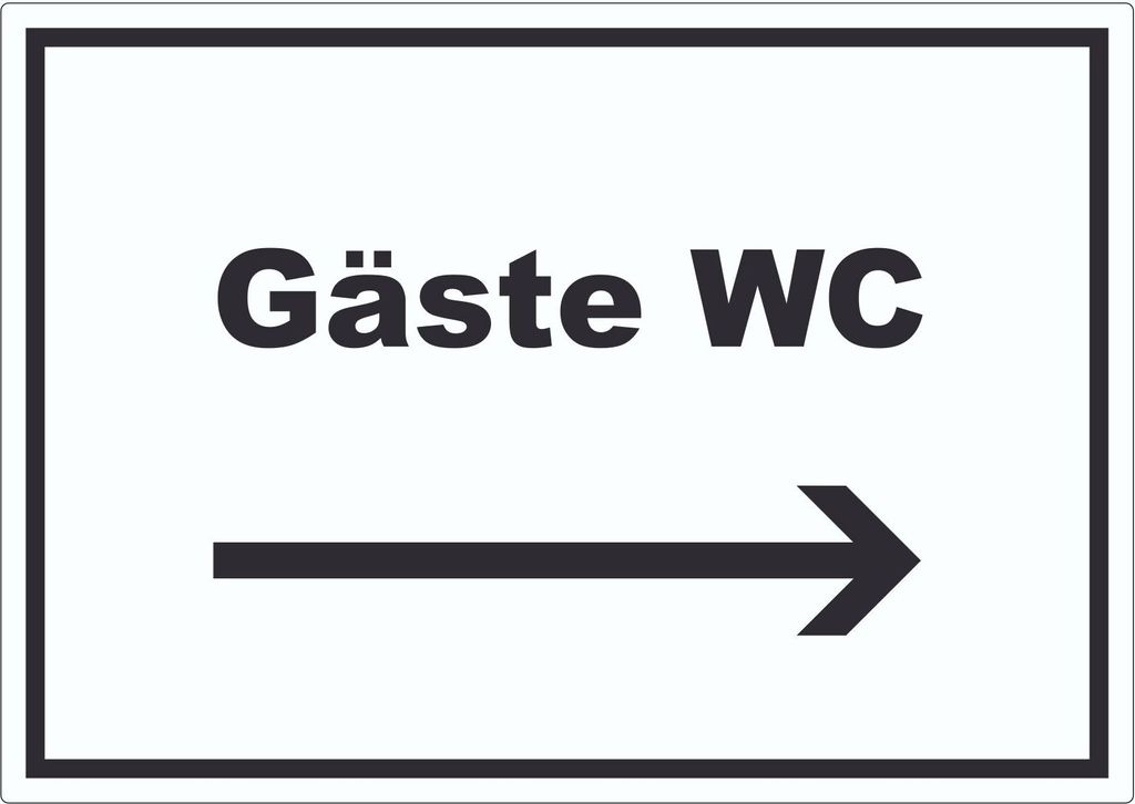 Gäste WC Aufkleber mit Text und Richtungspfeil rechts Toilette waagerecht A8 (52x74mm)
