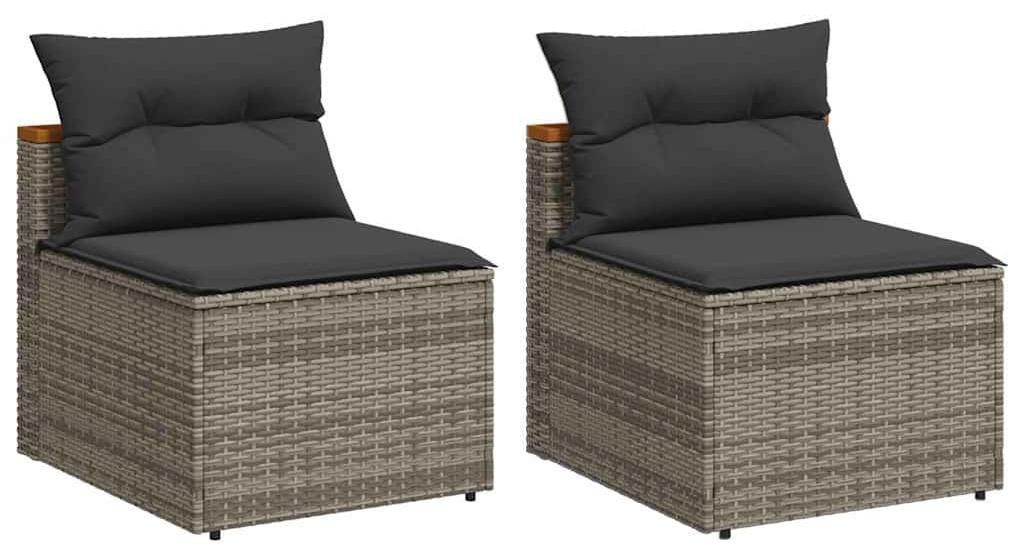 vidaXL Gartensofas ohne Armlehnen mit Kissen 2 Stk. Grau Poly Rattan