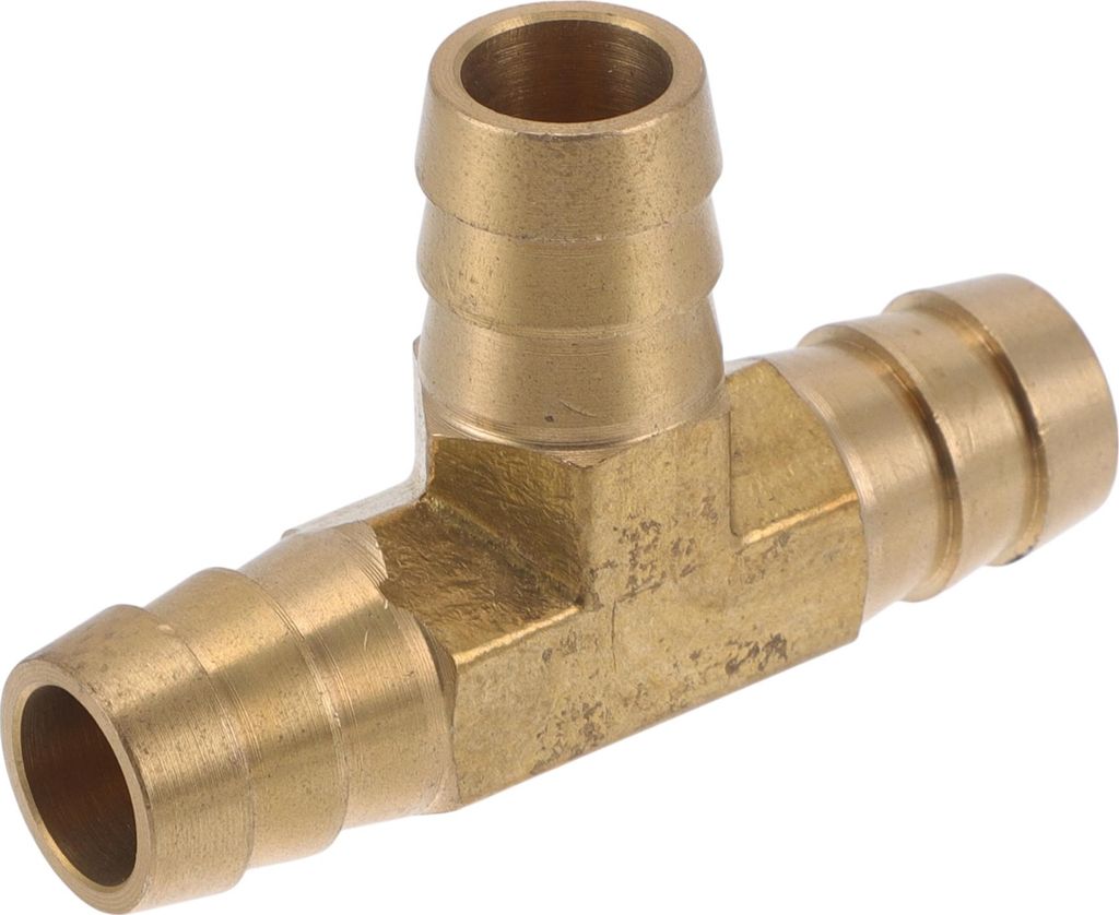 Messing Schlauchstutzen 1/2" T-förmiger 3-Wege-Verbinder für Luft Wasser Öl Gas Kraftstoff 1 Stück Goldton