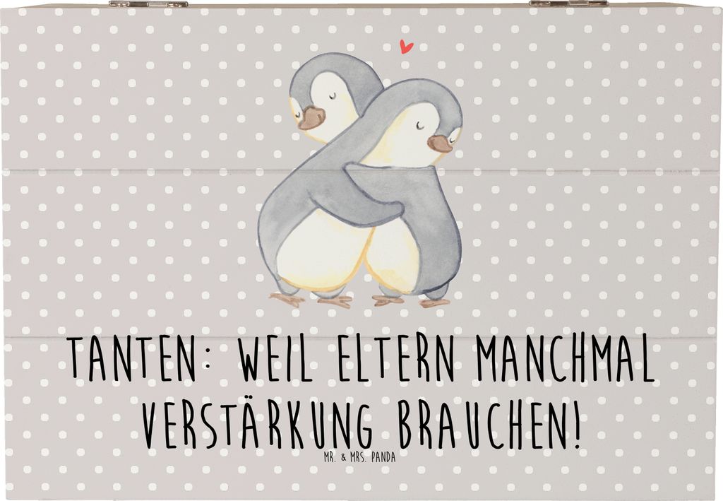 Mr. & Mrs. Panda Holzkiste Liebe Tanten 22 x 15 cm - Grau Pastell - Geschenk, geschenkkiste, Dankeschön, Geschenkbox, fotobox, handgemacht, Spaß,...