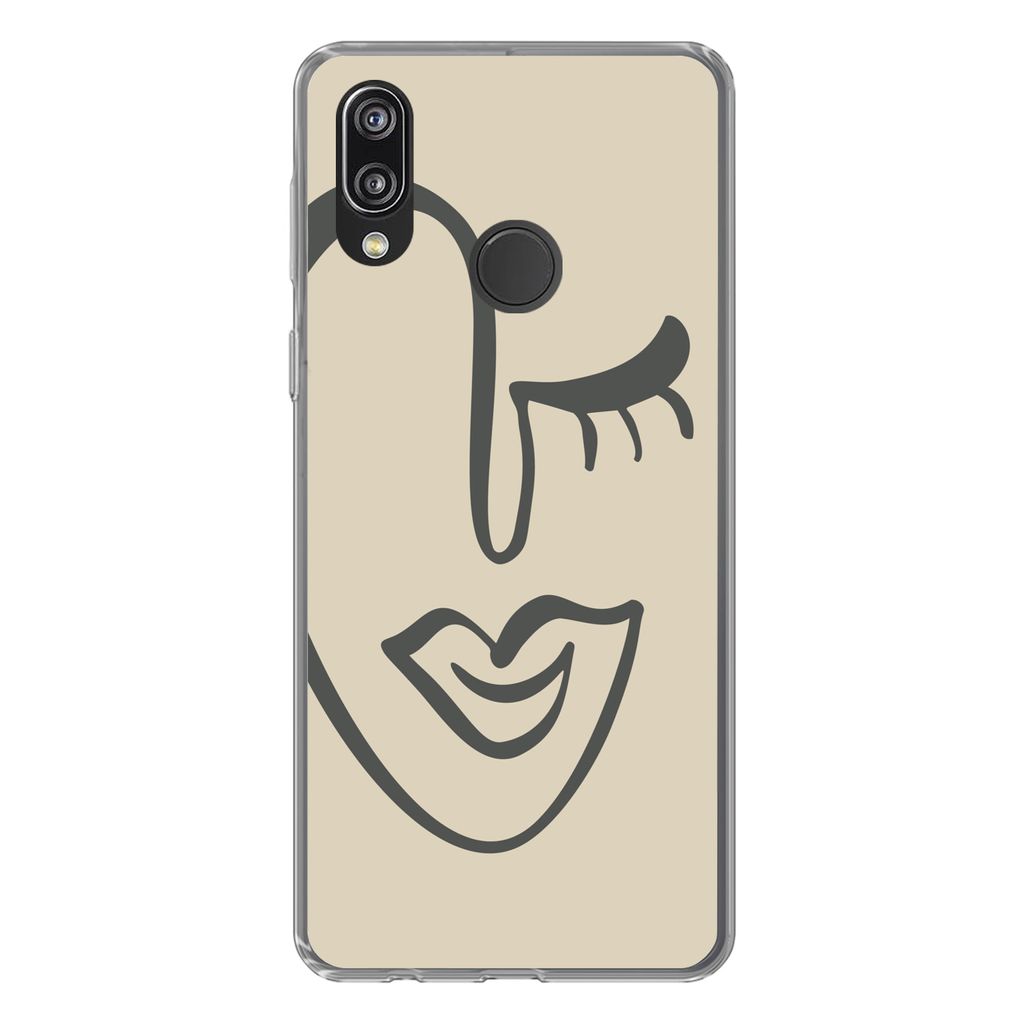 MuchoWow Handyhülle Schutzhülle Hülle für Huawei P20 Lite (2020) Frau - Gesicht - Kunst Silikon Softcase Handy Hülle - Kartenhalter
