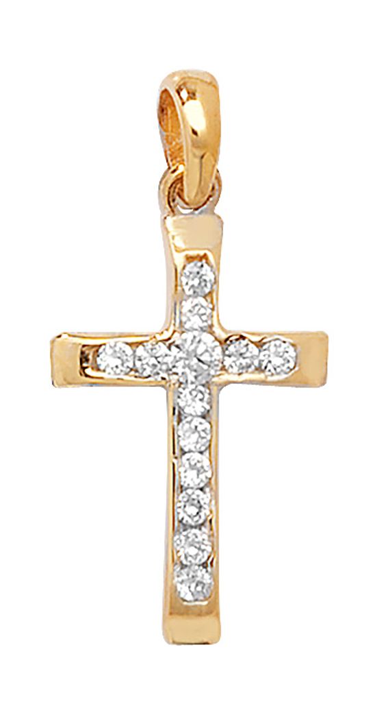 Eleganter 9 Karat (375) Gold Damen - Anhänger mit Zirkonia - 25mm*12mm; TRS106379KY