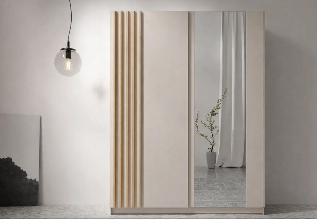 AX LIVING Kleiderschrank Beige mit Spiegel 150 cm Beralto Produktbild 