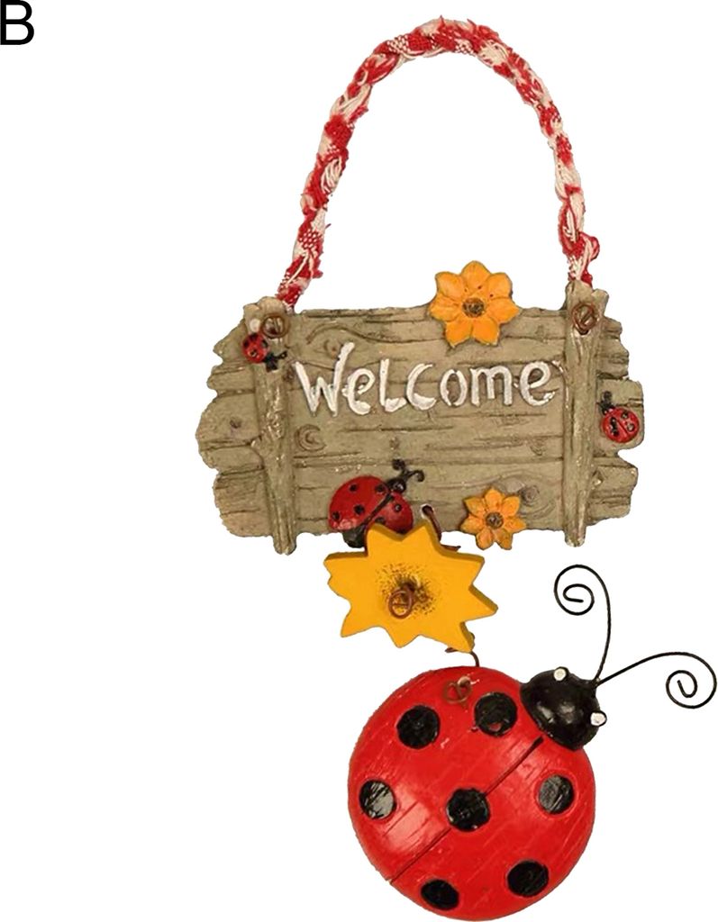 Willkommensschild Cartoon Stil Sonnenblumendekor lebendige Farbdame Ladybug Frühlingstürkranz für den Garten-B