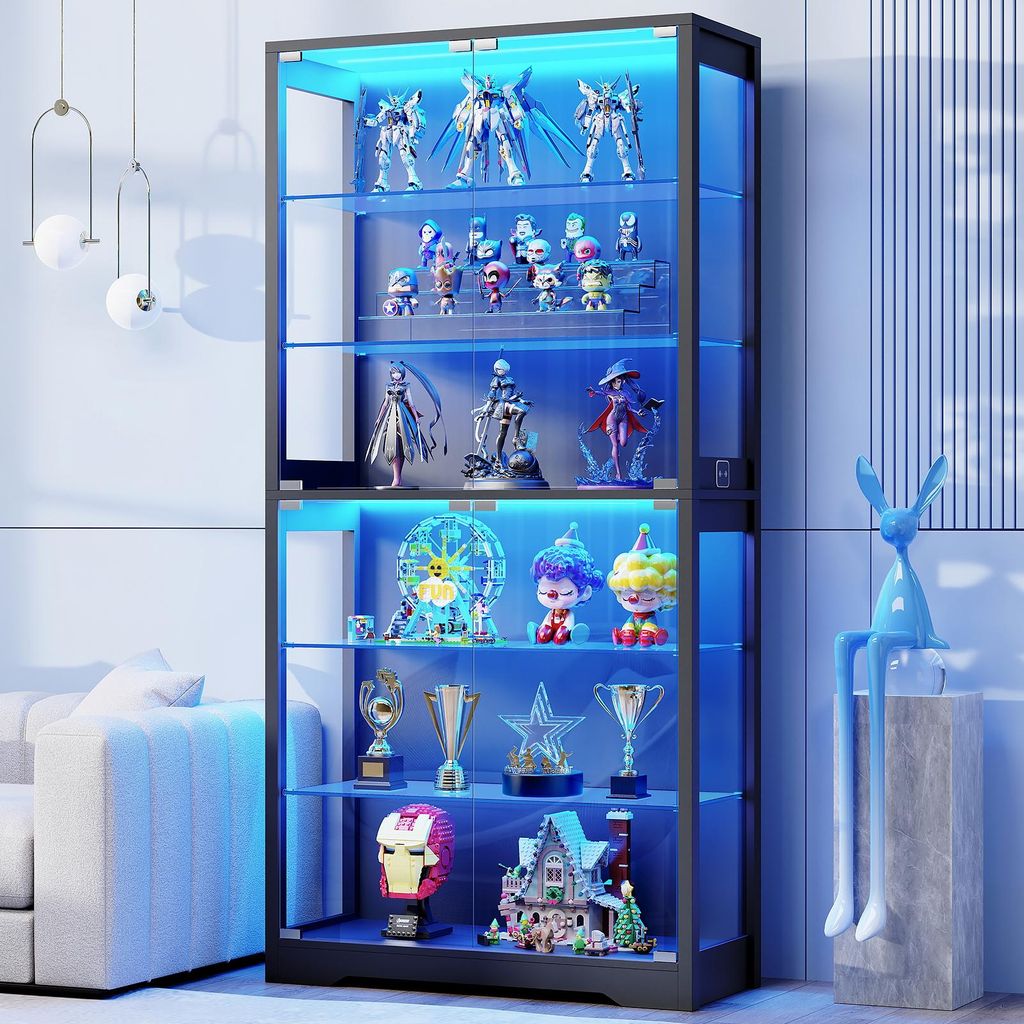 BROTTAR Vitrine Verre 6 Niveaux LED 3 Couleurs Étagères Réglables Capteur Mouvement