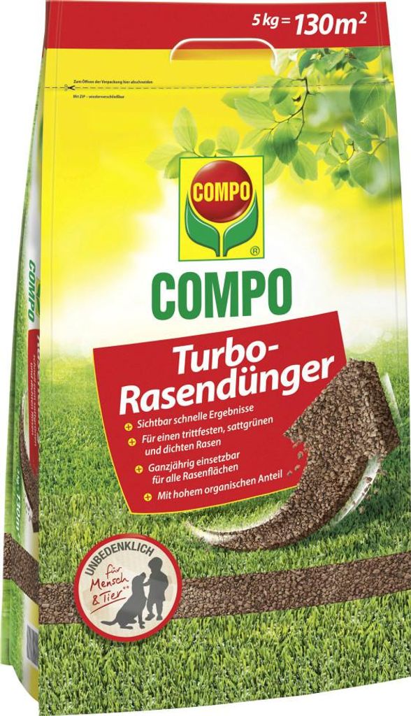 Turbo-Rasendünger Compo 5 kg 130 m² organisch-mineralischer Produktbild 