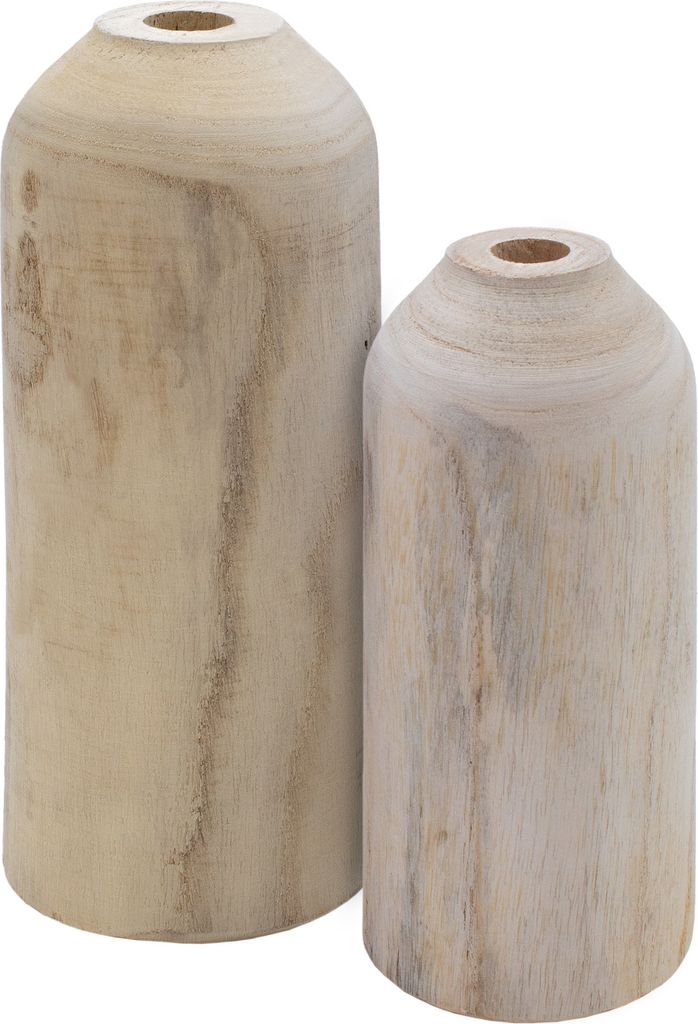 Holz Vasen im 2er Set aus Paulownia -20 / 25 cm - Vase gerade