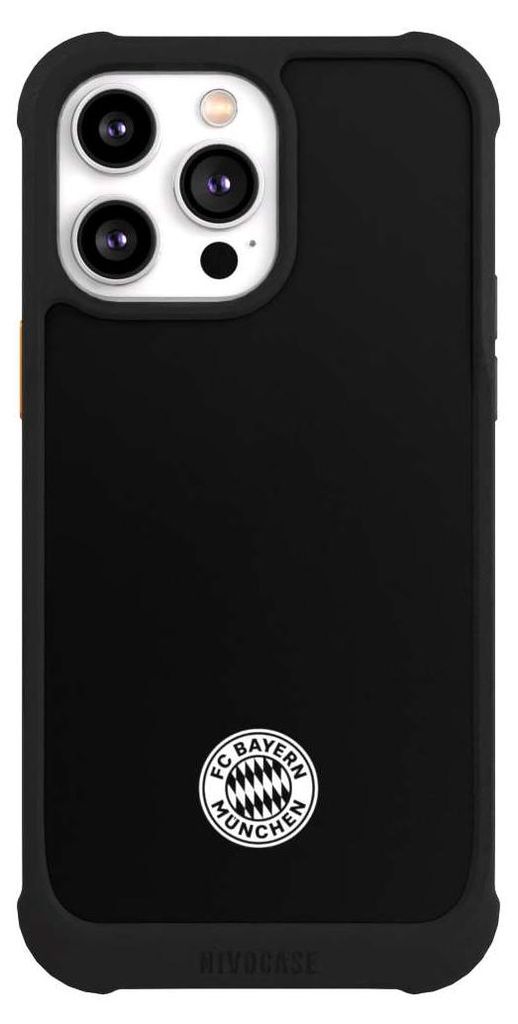 NIVOCASE Hülle für Apple iPhone 14 Pro Max Stoßfeste Handyhülle NIVOmax Case Schwarz FC Bayern München FCB Offizielles Lizenzprodukt