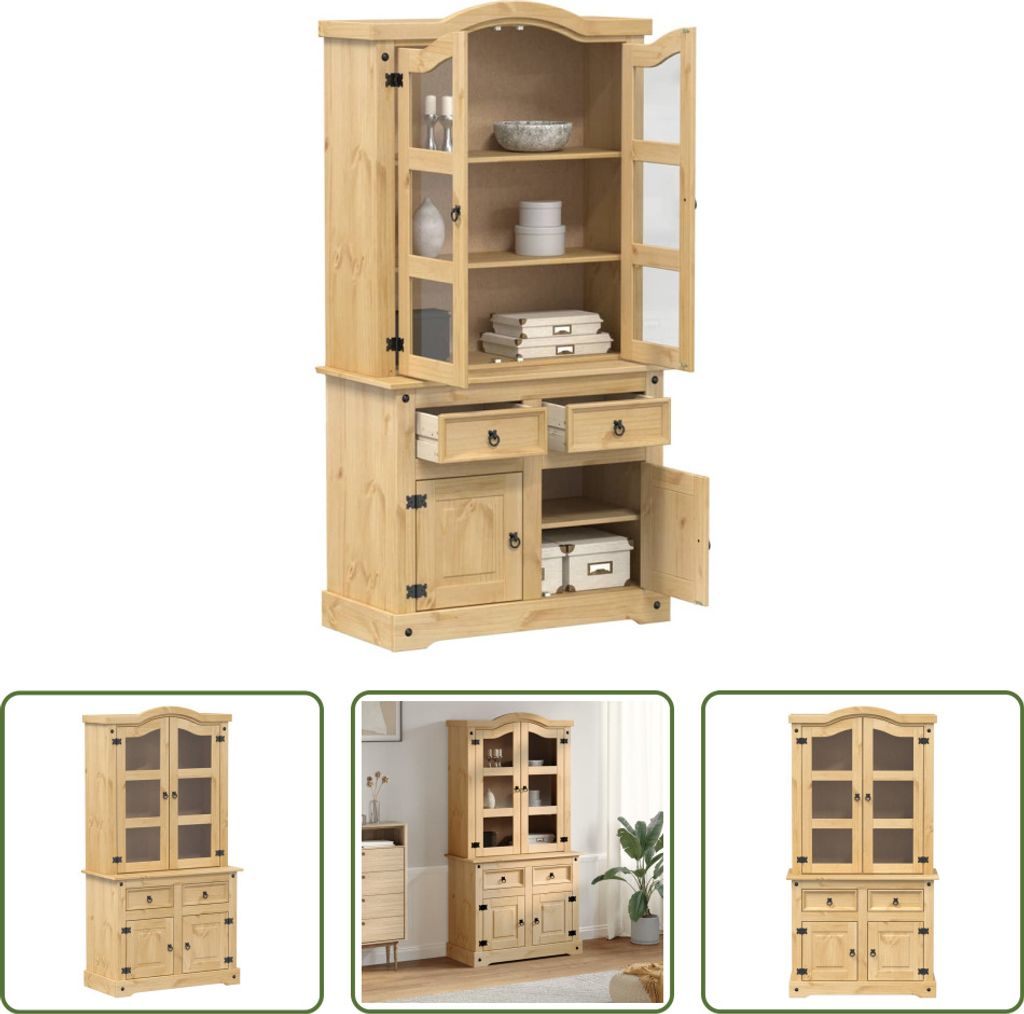 The Living Store Vitrine Corona 100x48,5x179 cm Massivholz Kiefer