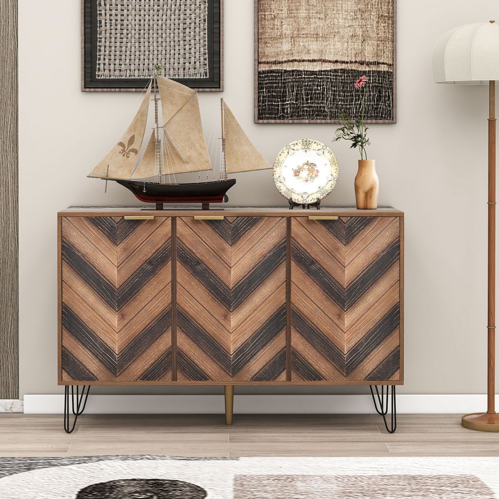 Sweiko Sideboard, Exklusives Sideboard mit drei Türen, mit stilvollen Details und großzügigem Stauraum. Tür aus Massivholzfurnier, konkave und ...