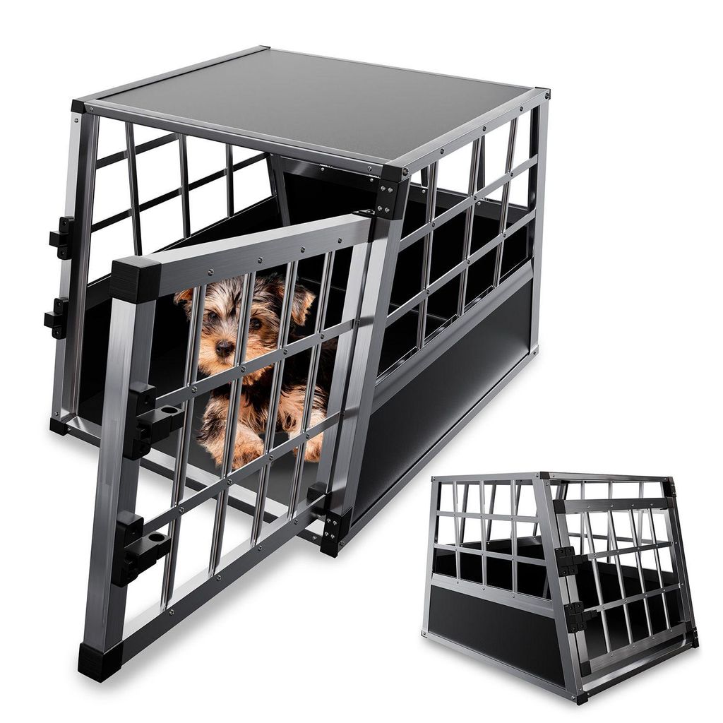 Juskys Alu Hunde-Transportbox M - 69×54×50 cm – Auto Hundebox robust & pflegeleicht, Gittertür verschließbar, Aluminium Transportbox für Hunde
