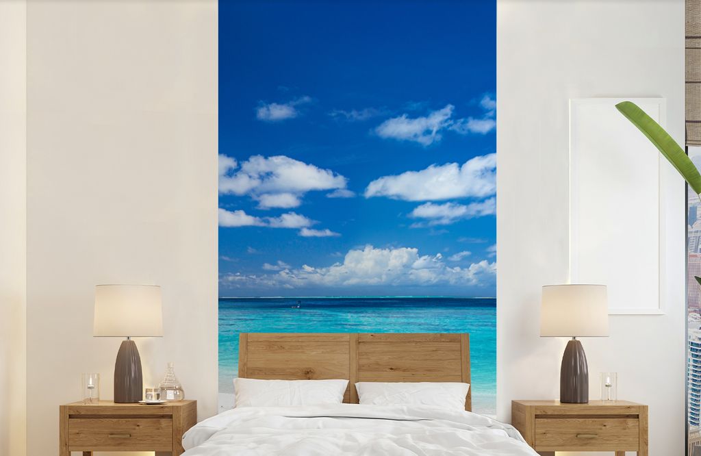 MuchoWow Fototapete für Wohnzimmer oder Schlafzimmer Wandtapete Vinyl Motivtapete Strand - Meer - Palme - Insel - 120x240 cm - Hintergrundbild