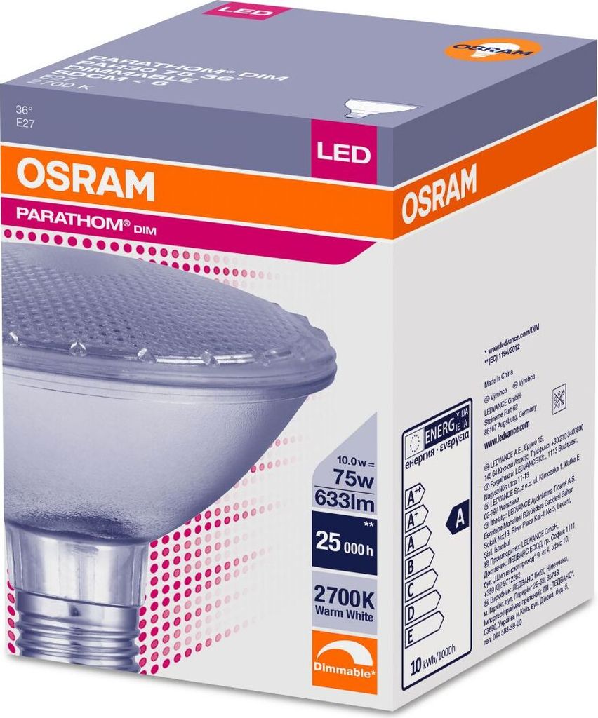 OSRAM LED Refl PAR30 E27 36° 10W 2700K 633lm dimm Produktbild 