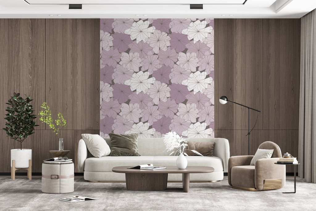 MuchoWow Fototapete für Wohnzimmer oder Schlafzimmer Wandtapete Vinyl Motivtapete Muster - Blumen - Minimalismus - 175x240 cm - Schlafzimmertapete