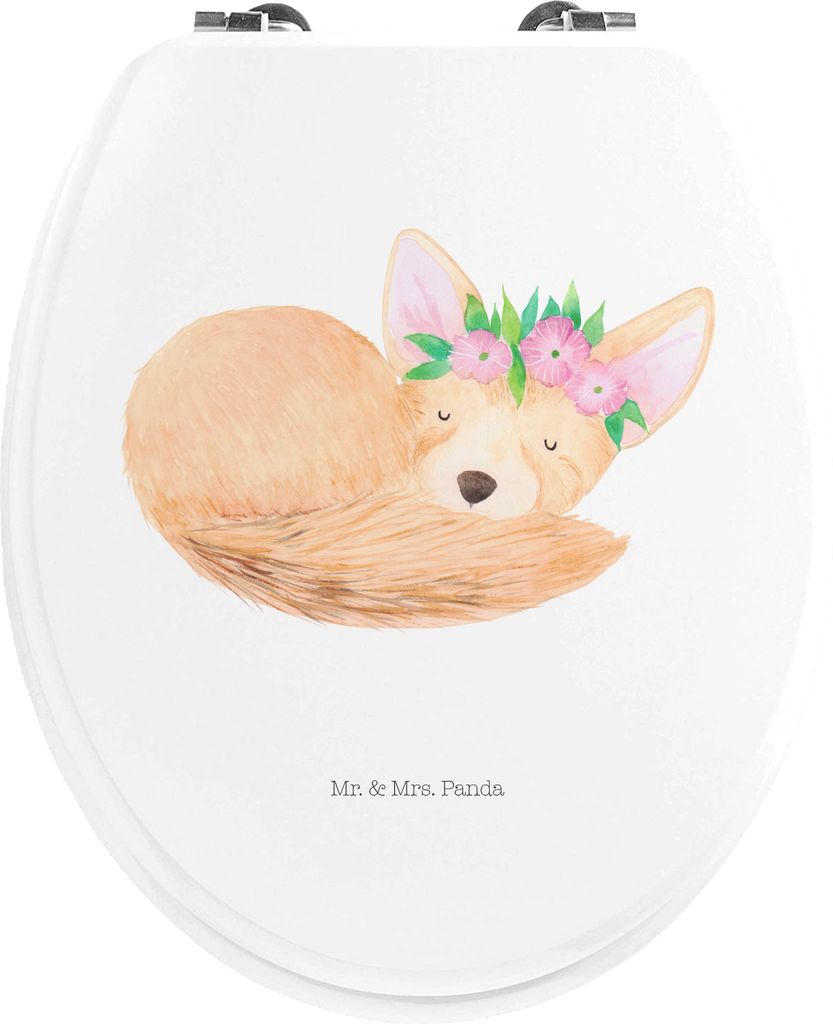 Mr. & Mrs. Panda WC Brille Wüstenfuchs Blumen - Weiß - Geschenk, Glücklich, Afrika, holz toilettensitz, Toilettendeckel, Blumenkranz, WC-Sitz, k...