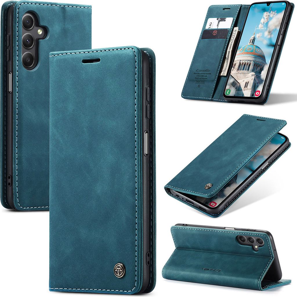 Galaxy A24 4G Hülle, Retro Kunstledertasche mit Standfunktion Schutzhülle für Samsung Galaxy A24 4G Blau