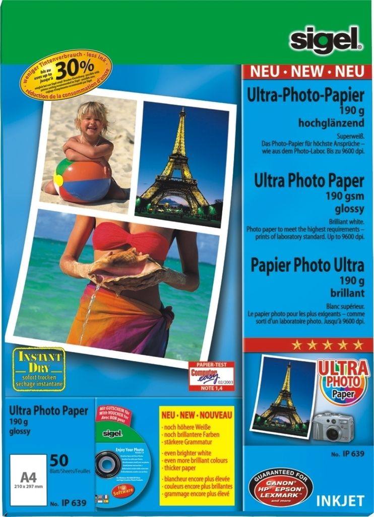 Fotopapier A4 190g/qm glossy weiß VE=10x50 Blatt