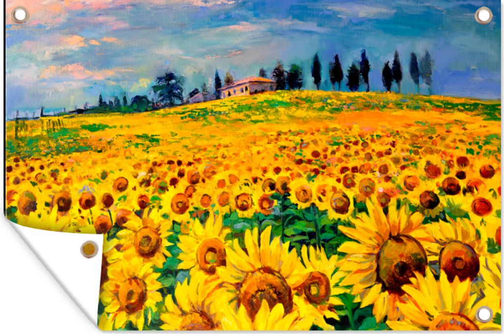 MuchoWow 60x40 cm Outdoor-Poster Gartendeko Sichtschutz Garten Poster für den Garten Ölfarbe - Gemälde - Blumen - Sonnenblume