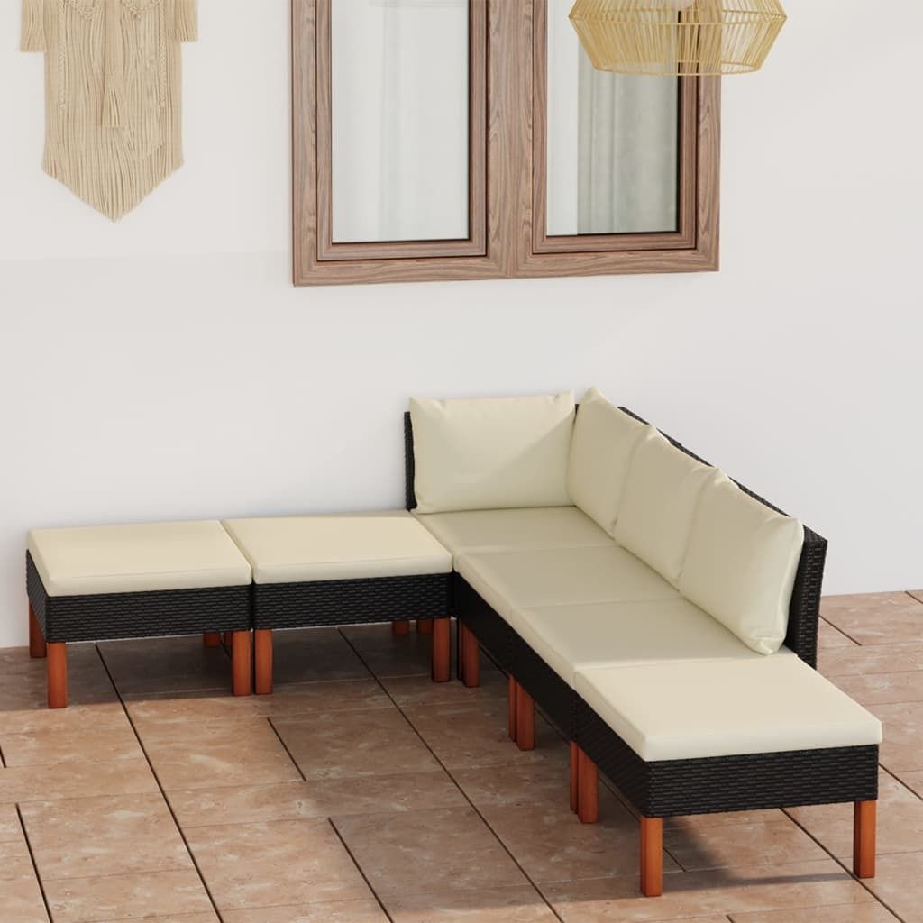 Möbel 6-tlg. Garten-Lounge-Set mit Kissen Poly Rattan Schwarz - Balkonmöbel 3059737