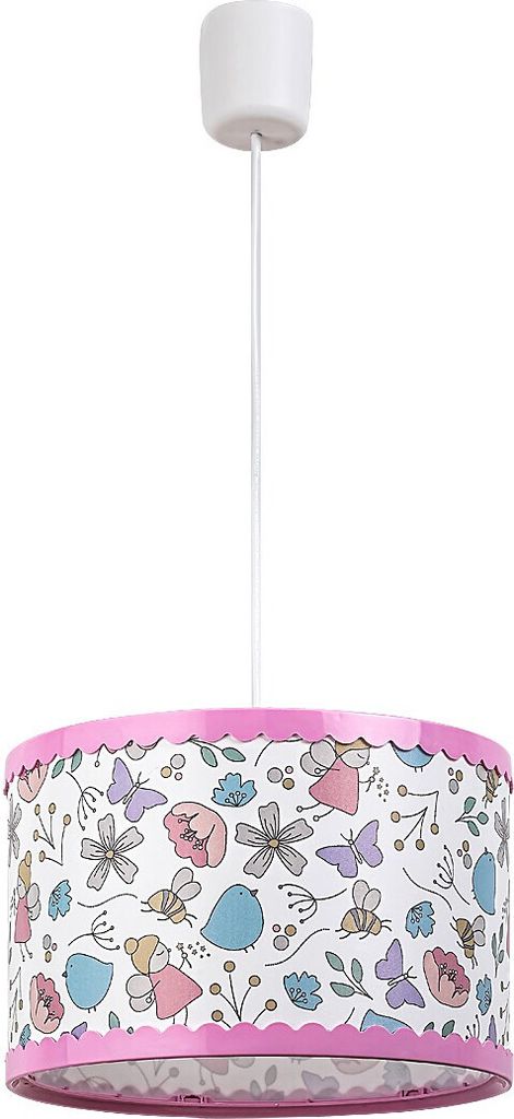 A children's pendant light with a fairy and floral pattern.