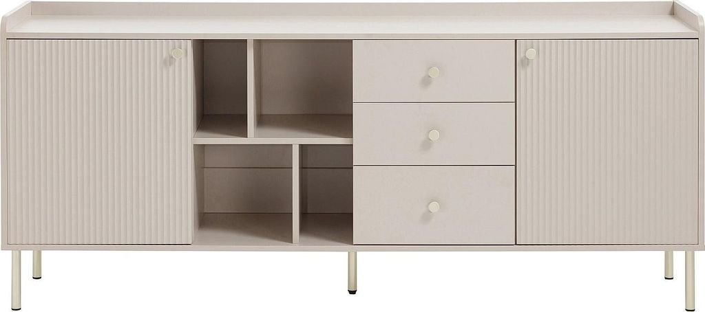 2-türiges Sideboard mit 3 Schubladen und 4 Nischen - Beige und Gold - LUNAOR