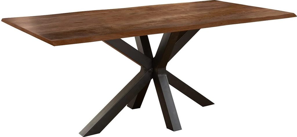 Esszimmertisch 260x100cm Toledo, echte Baumkante, Akazienholz nussbaumfarben, massiver Baumkantentisch mit Spider-Gestell Schwarz