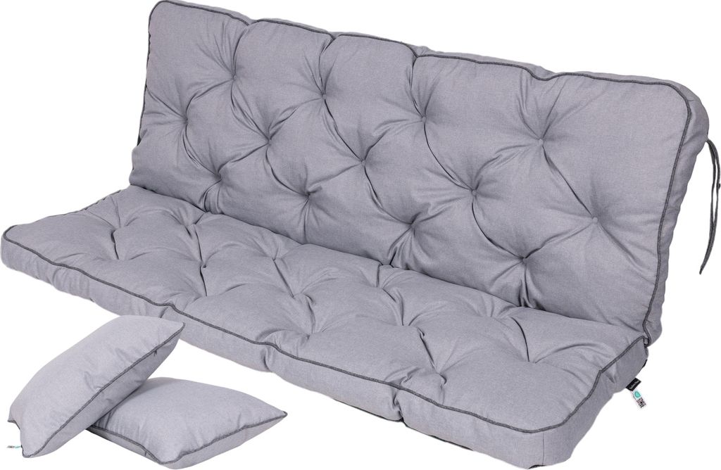 TexDeko Bankauflage mit Rückenlehne für Hollywoodschaukel wasserabweisend UV-beständig, 140x50x56cm, Hell-Grau