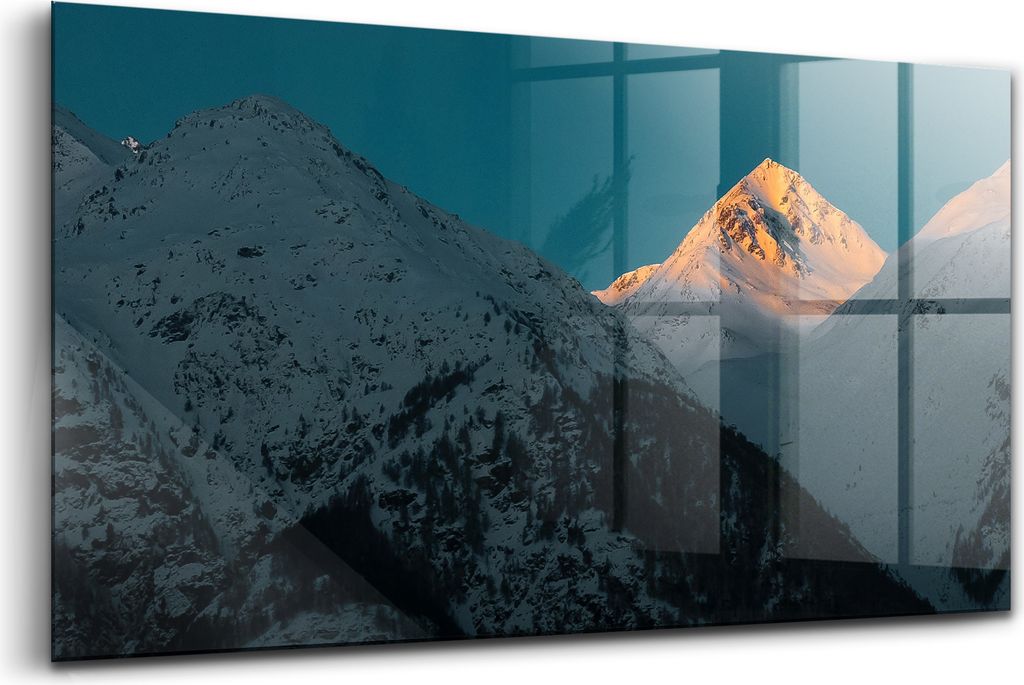 120x60 - Wandmalerei auf Glas- Wanddekoration aus Glas - Sonnenuntergang in den Bergen