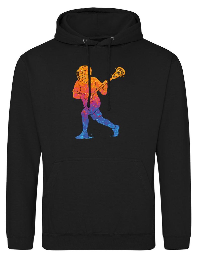 Huuraa Uni Hoodie Lacrosse bunte Silhouette L Deep Black Vegan Sweatshirt Geschenkidee