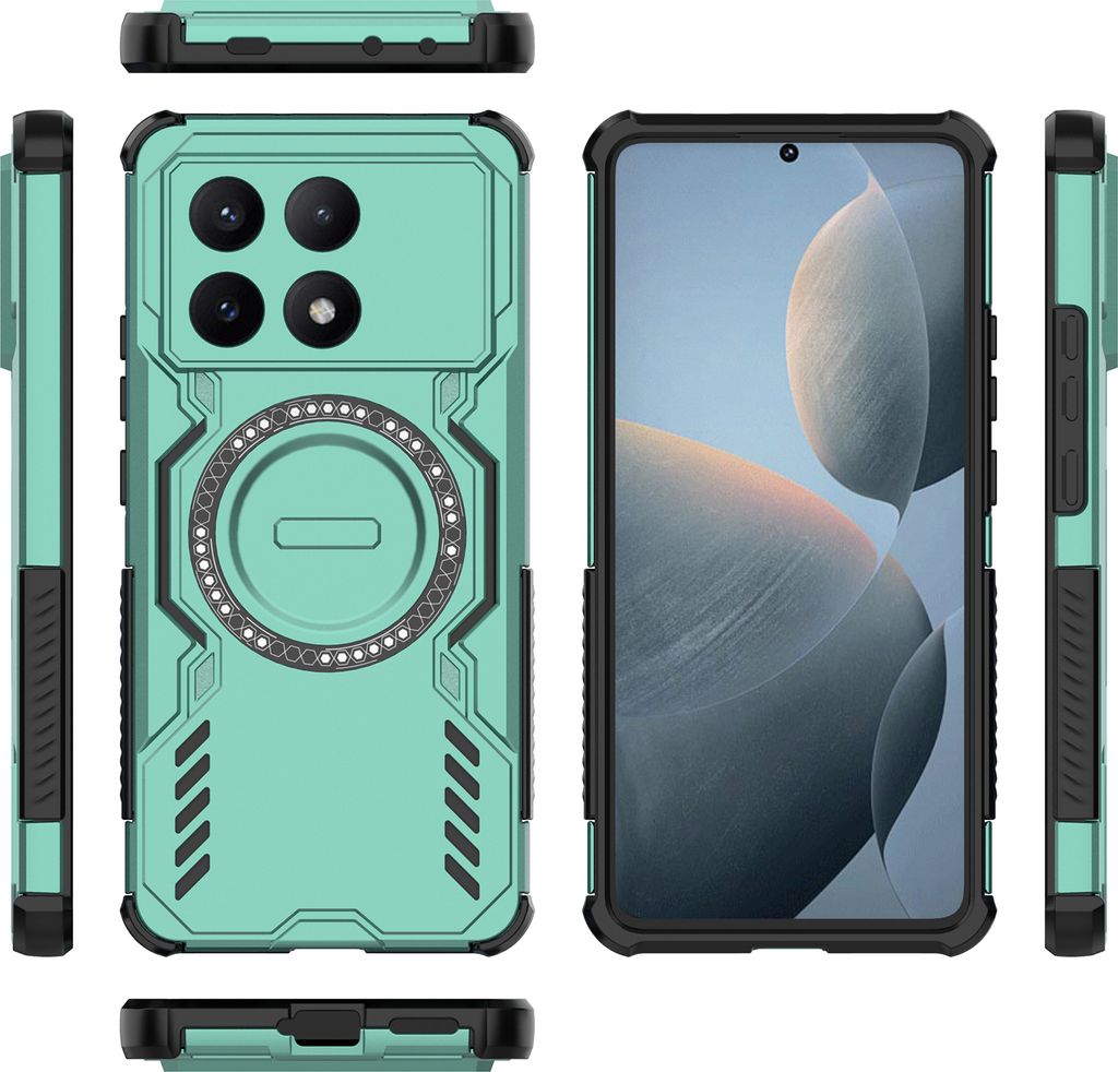 Magnetisch Hülle für Xiaomi Poco X6 Pro / Redmi K70E, Hybrid PC TPU Bumper Stoßfestes Loch Wärmeableitung Handyhülle Grün