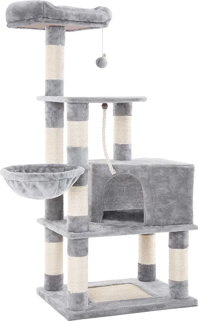 Arbre à chat avec tour haute de 138 cm gris pour chat d'appartement
