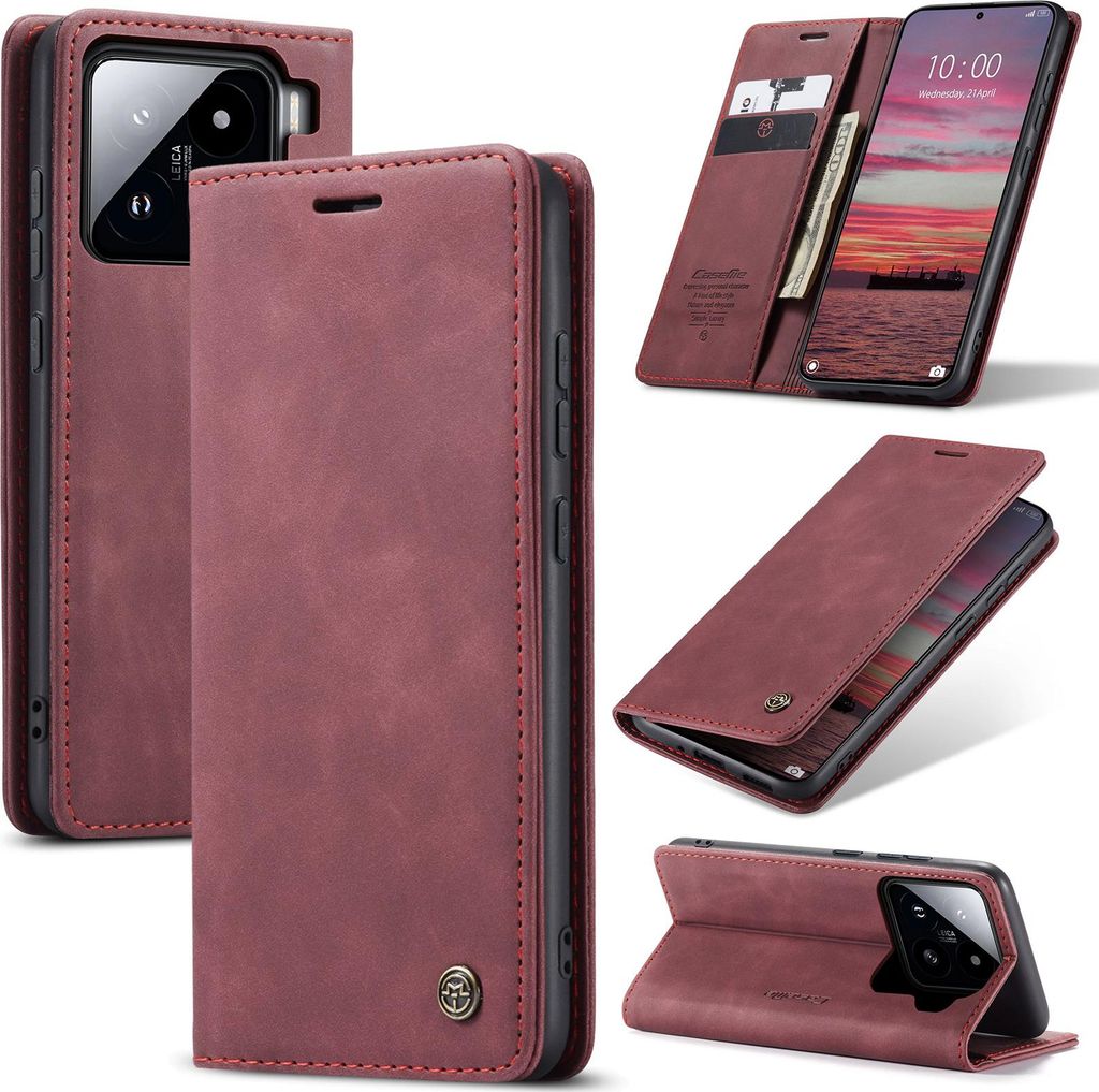 Hülle für Xiaomi 15 Retro Kunstledertasche mit Standfunktion Schutzhülle Rot