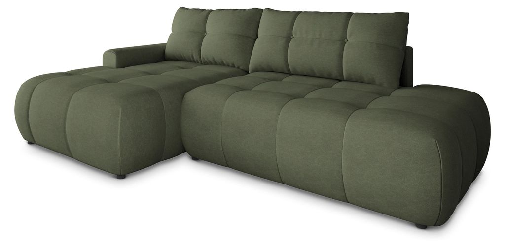 Masseno Ecksofa FLUMA CL L-S mit Schlaffunktion L-Form, Sofa mit Bettkasten, Wohnzimmersofa, Couch, Soffa, Bettsofa, Couchgarnitur- Olivgrün, CAST...