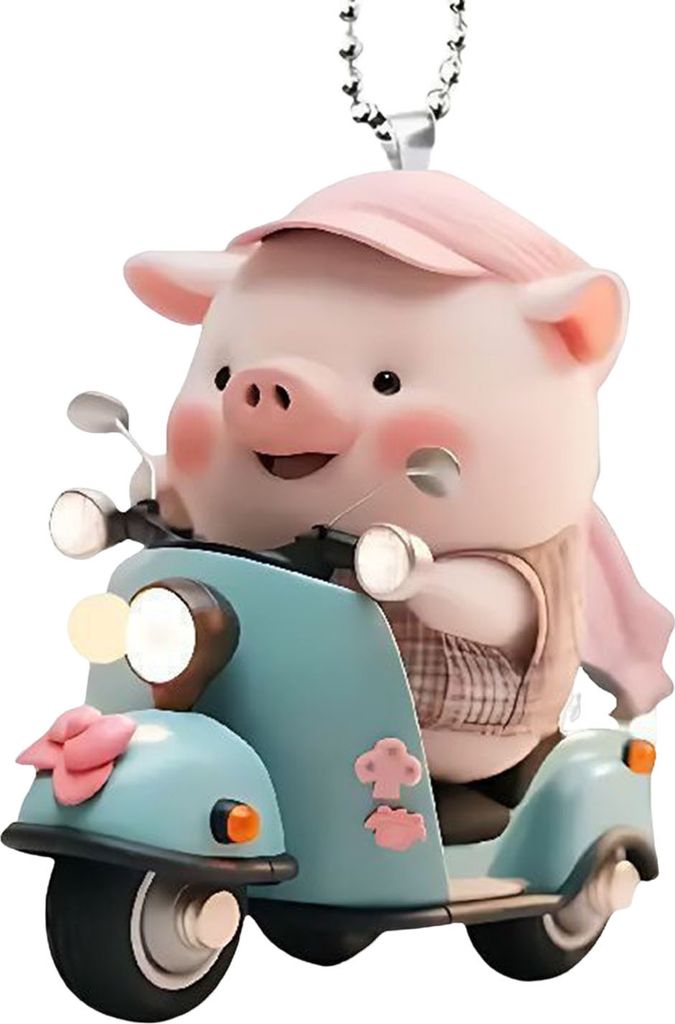Acryl-Cartoon-Schwein-Hängedekoration mit Perlenkette, Auto-Rückspiegel, Schwein-Ornament, Schlüsselanhänger, Rucksack, Tieranhänger, Geburtst...