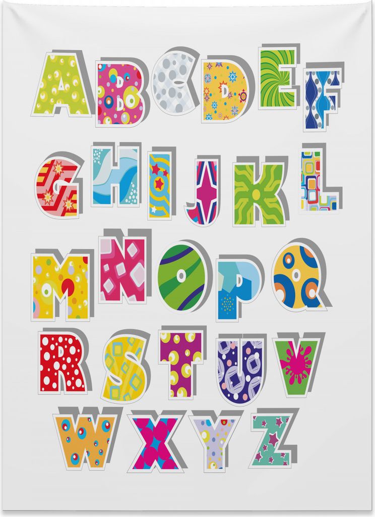 Abakuhaus Briefe Wandteppich, Alphabet-Set bunt aus Weiches Mikrofaser Stoff Kein Verblassen Klare Farben Waschbar, 110 x 150 cm, Mehrfarbig