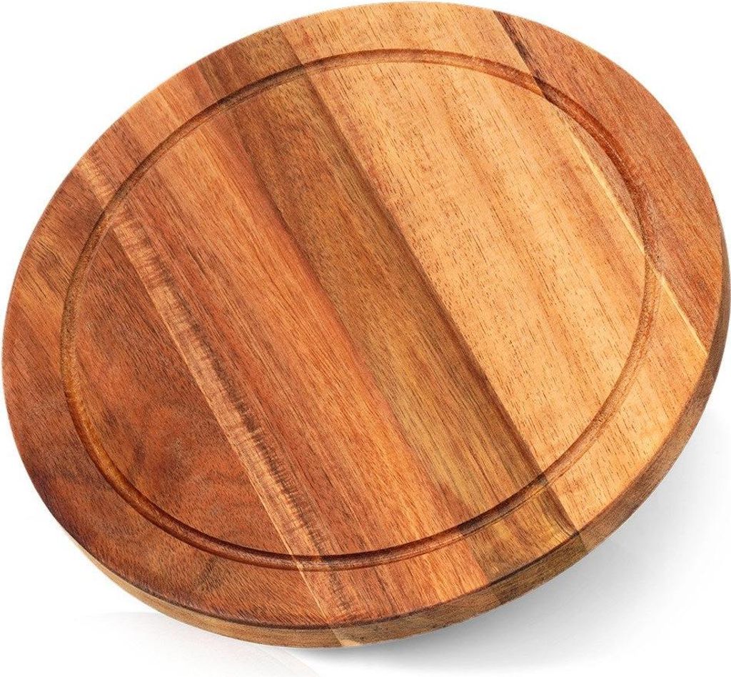 A wooden cutting and serving board.