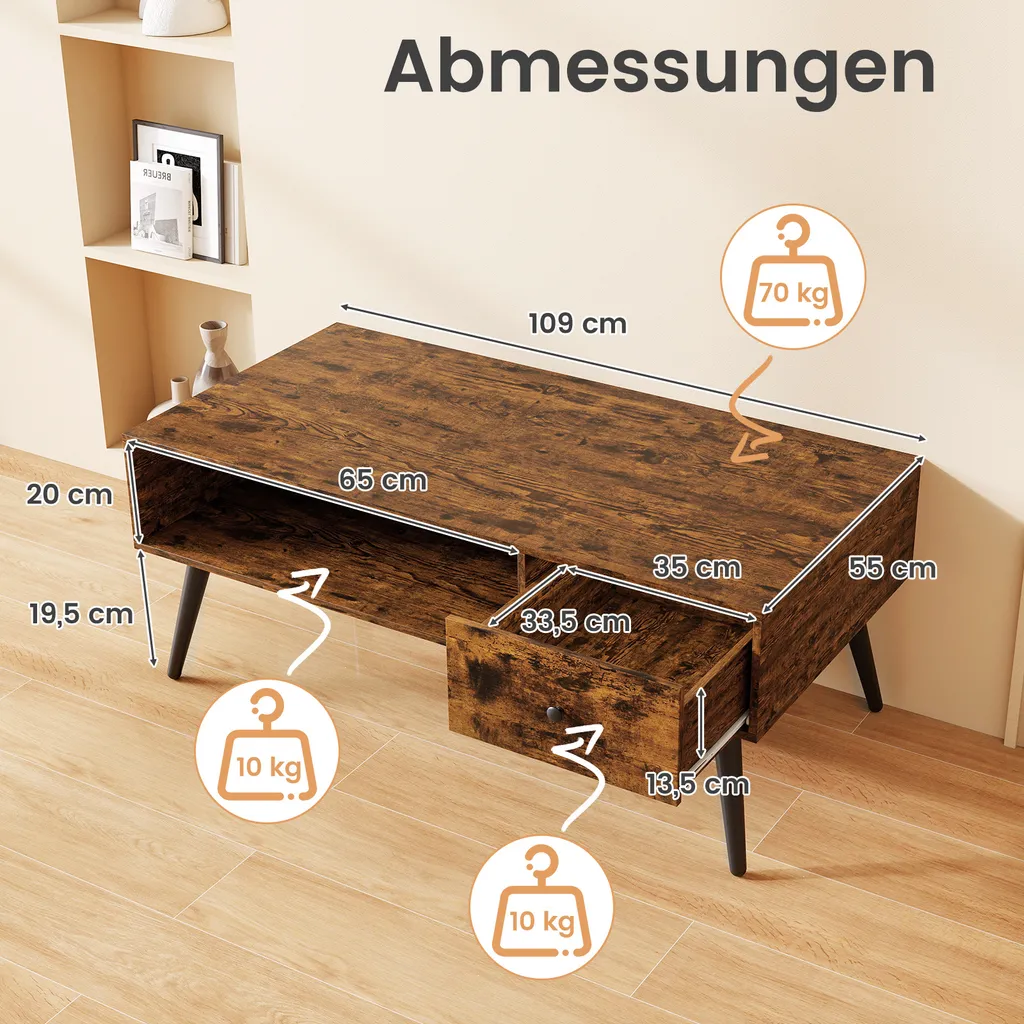 Tavolo Da Ingresso Besiost 119 Cm: Console Stretto Con Ripiani Dietro Il Divano (Rovere Lavato)