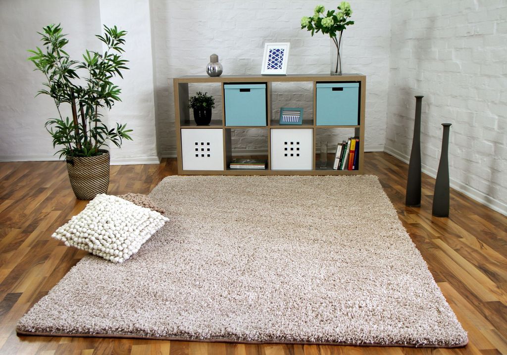 Luxus Hochflor Langflor Teppich Milano Beige, Größe:133x133 cm