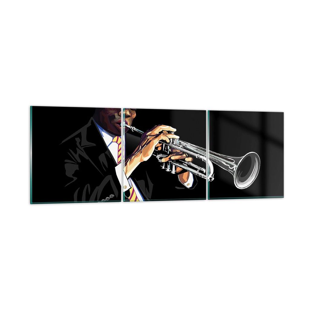 Bilder auf glas - Jazz Musik Musiker - 90x30cm - Glasbilder - Wandbilder - Kunstdruck - zum Aufhängen bereit - Wanddekoration aus Glas - Glas Bild...