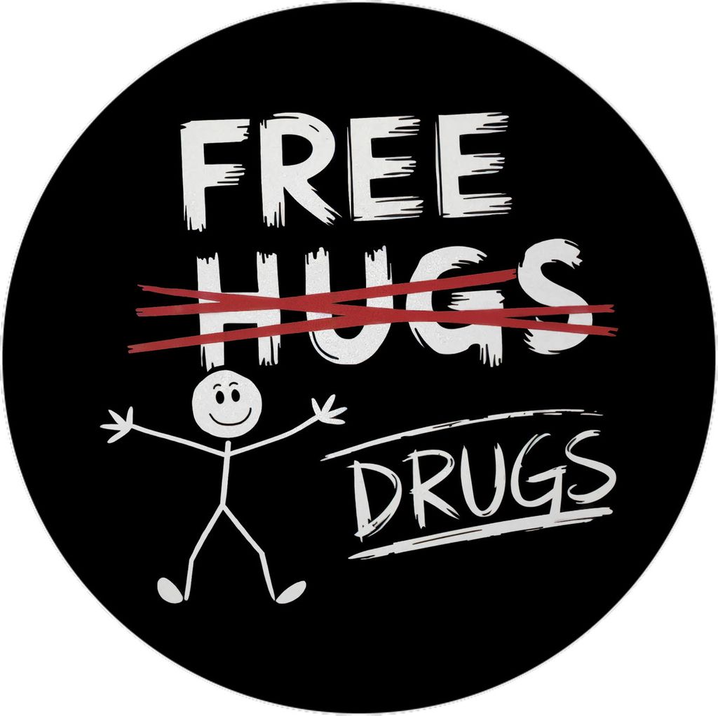 Free Hugs - Drugs Magnet mit Strichmännchen