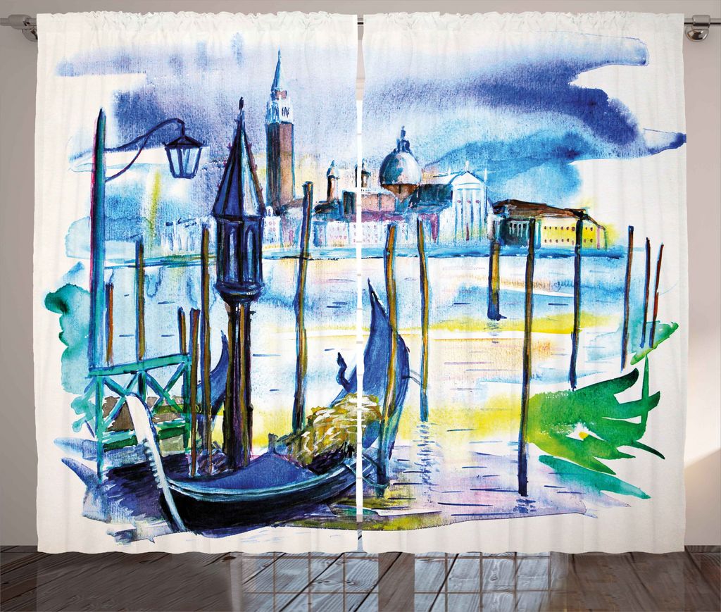 ABAKUHAUS Landschaft Rustikaler Gardine, Boot in Venedig Italien, Schlafzimmer Kräuselband Vorhang mit Schlaufen und Haken, 280 x 225 cm, Lila Gr...